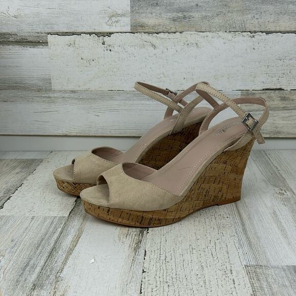Charles David womens 10 Tan Lambert cork wedge sandals open toe new - Picture 1 of 8